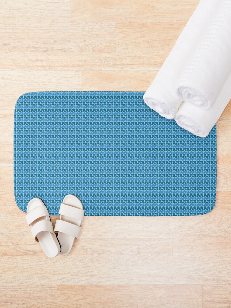 Alternate view of Faux crochet pattern in dark and light blue tones Bath Mat