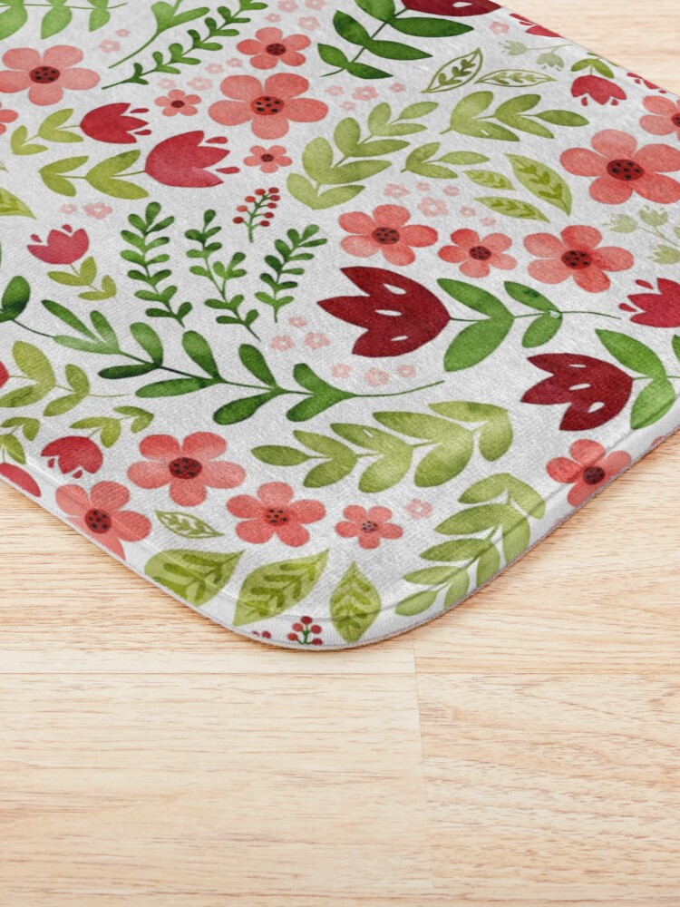 Alternate view of Red and peach watercolour floral Bath Mat