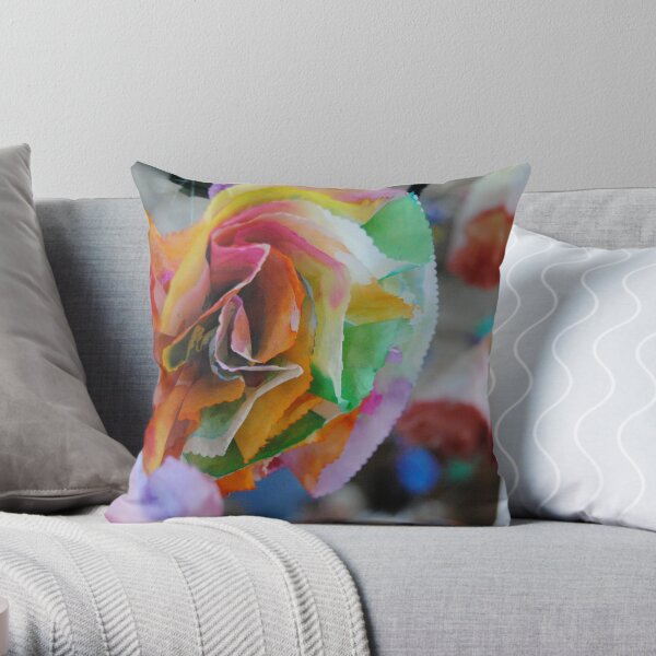 Rainbow Rose Throw Pillow