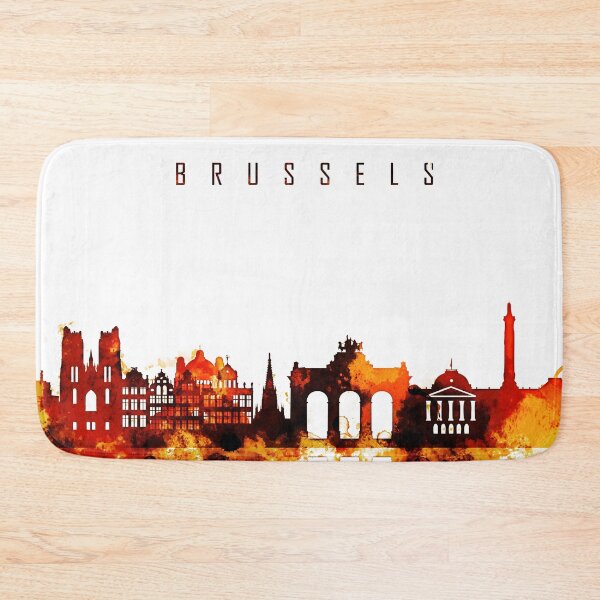 Item preview, Brussels Belgium Red Yellow Skyline designed and sold by DimDom.