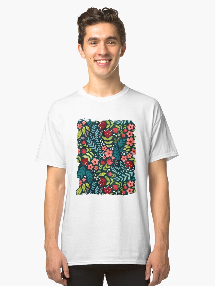 Alternate view of Green watercolour floral Classic T-Shirt