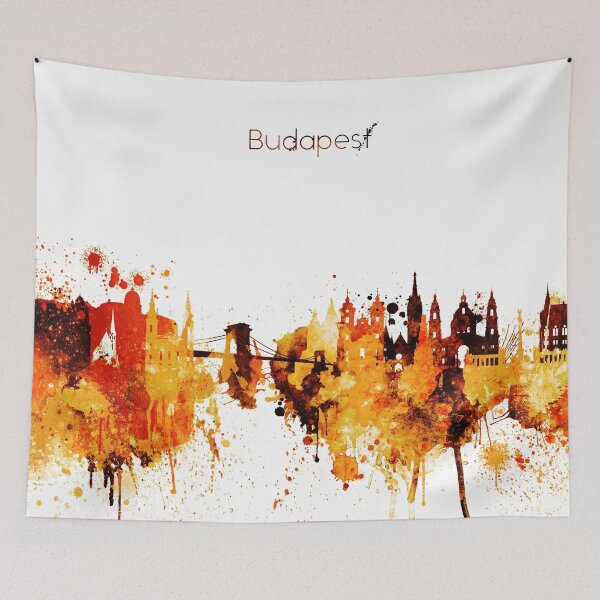 Item preview, Budapest Hungary Red Yellow Skyline designed and sold by DimDom.