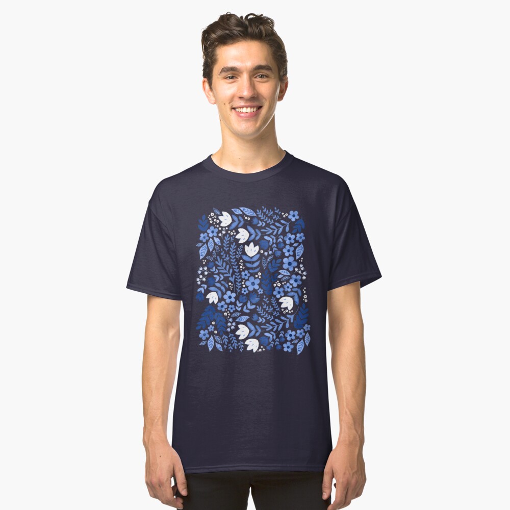Dark blue watercolour floral Classic T-Shirt