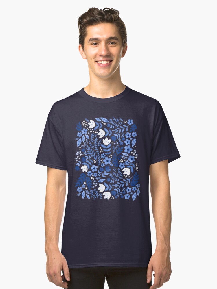 Alternate view of Dark blue watercolour floral Classic T-Shirt