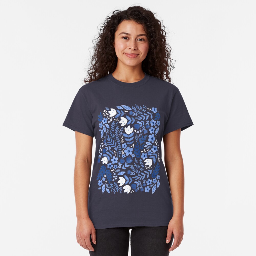 Dark blue watercolour floral Classic T-Shirt