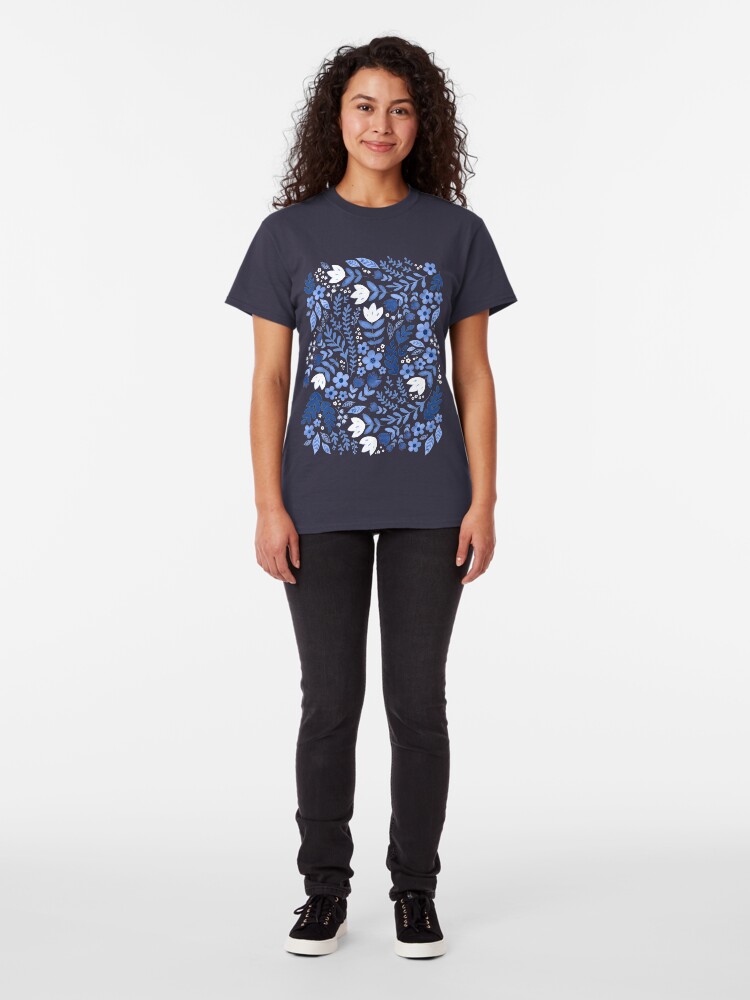 Alternate view of Dark blue watercolour floral Classic T-Shirt