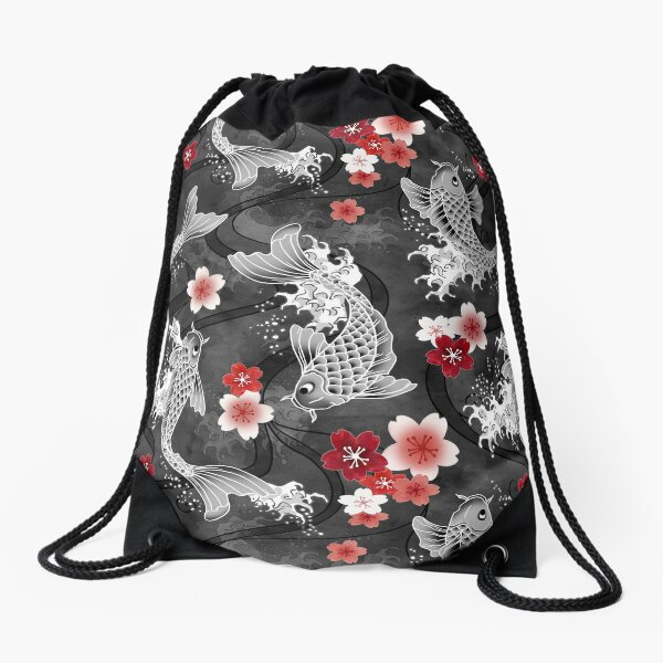 Koi sakura blossom in black Drawstring Bag