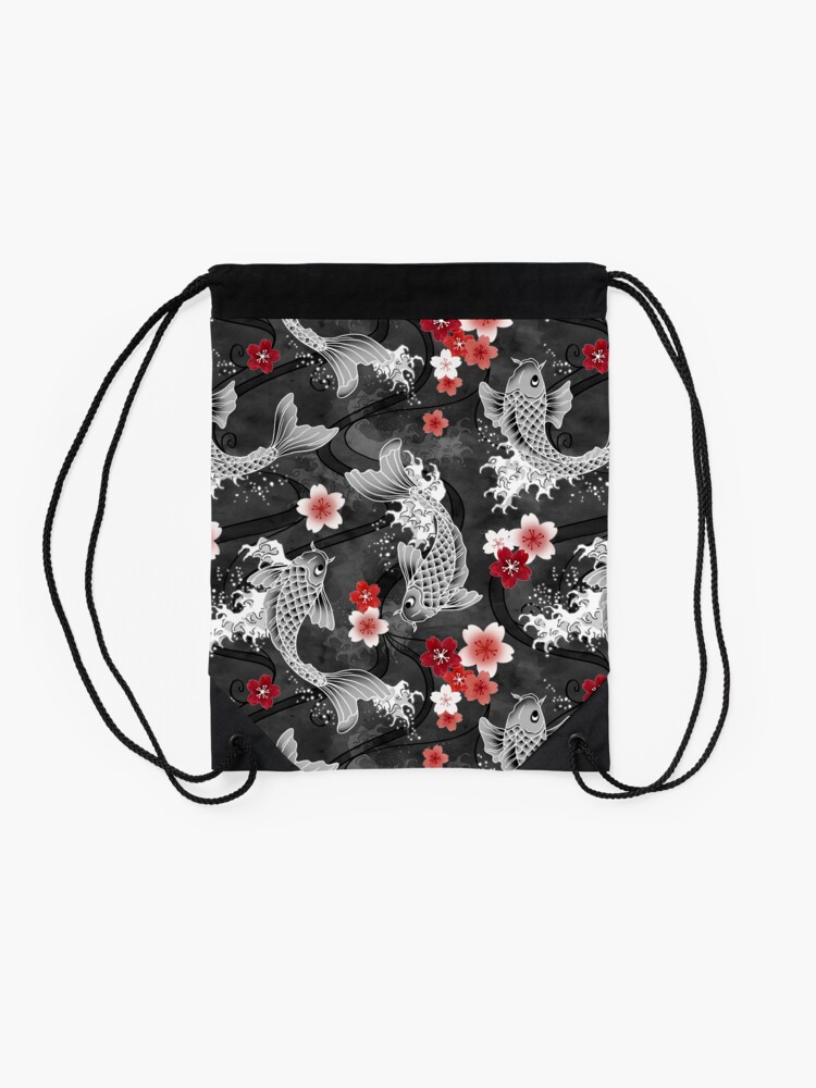 Alternate view of Koi sakura blossom in black Drawstring Bag