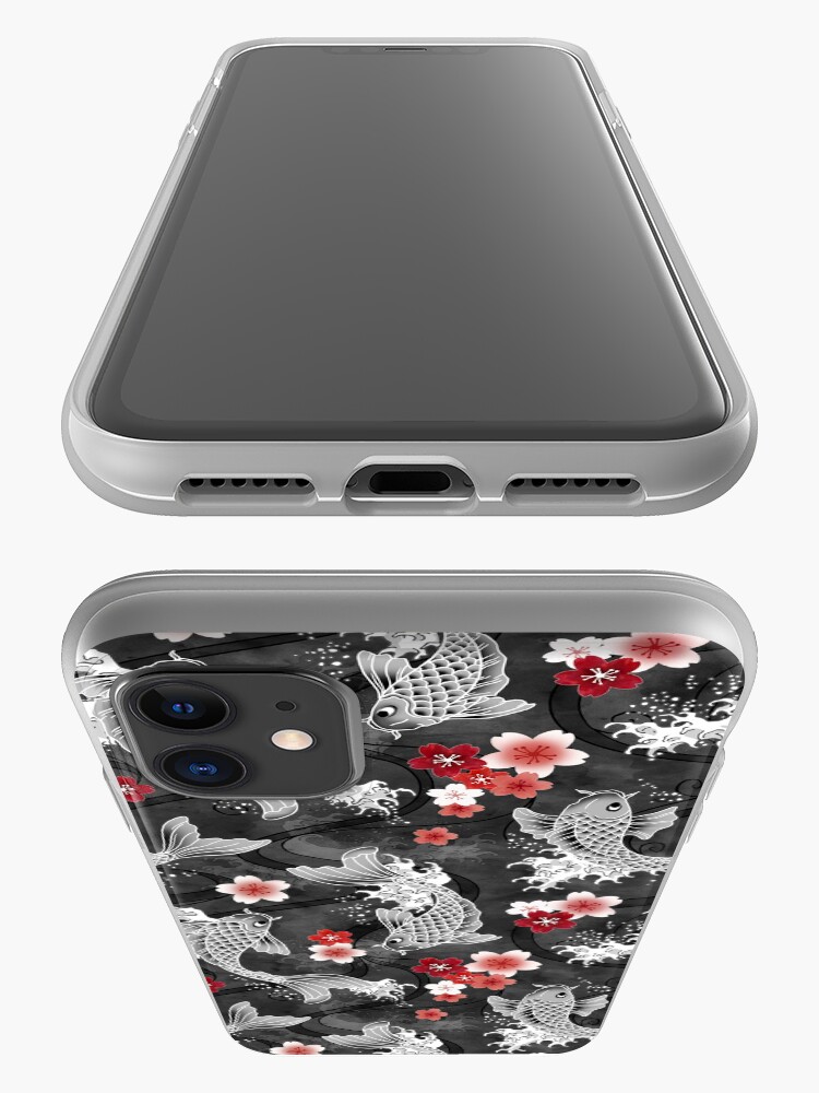 Vista alternativa de Funda y vinilo para iPhone Flor de Koi Sakura en negro