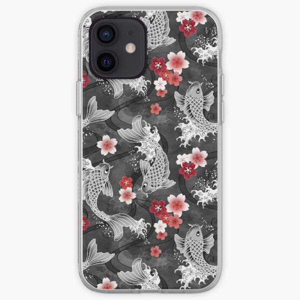 Koi sakura blossom in black iPhone Soft Case