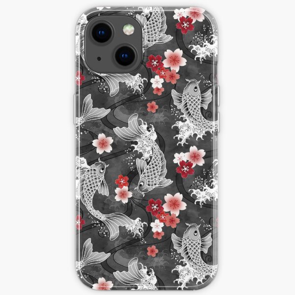 Koi sakura blossom in black iPhone Soft Case