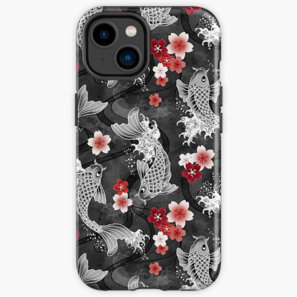 Koi sakura blossom in black iPhone Tough Case
