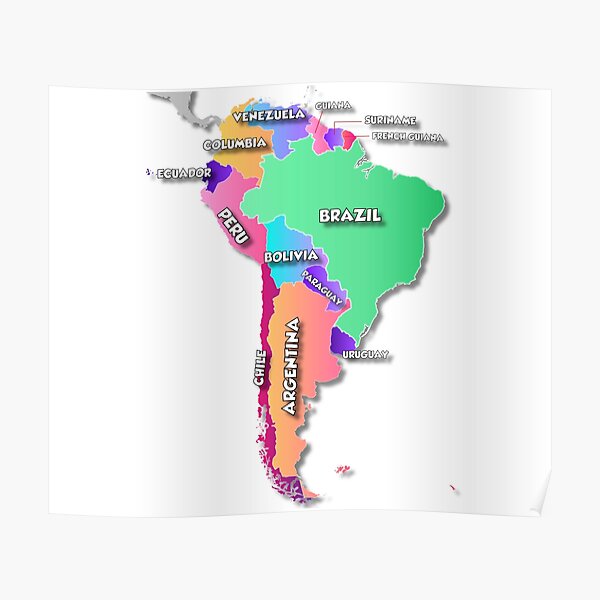 Political Map of South America Brazil Argentina Poster