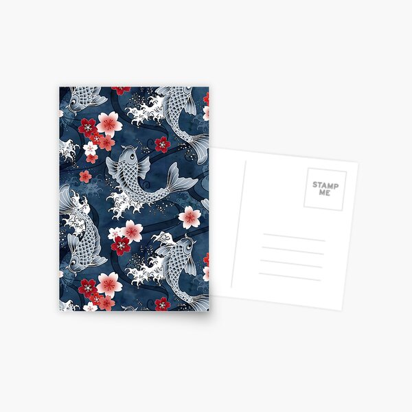Koi sakura blossom in blue Postcard