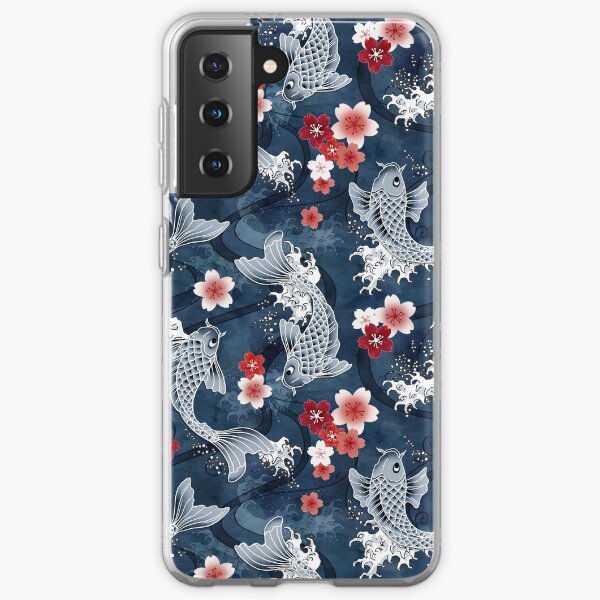 Aperçu de l'œuvre Fleur de cerisier Koi en bleu créée et vendue par adenaJ.