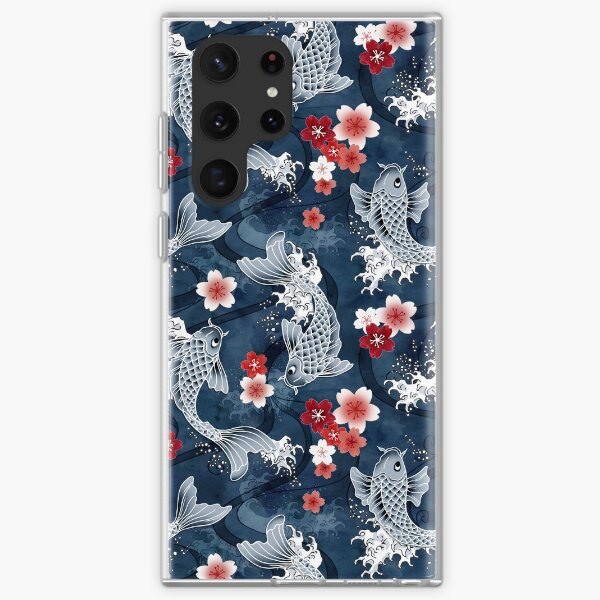 Aperçu de l'œuvre Fleur de cerisier Koi en bleu créée et vendue par adenaJ.
