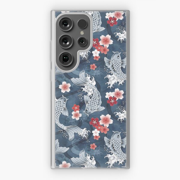 Aperçu de l'œuvre Fleur de cerisier Koi en bleu créée et vendue par adenaJ.