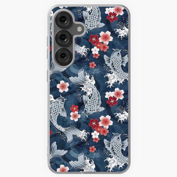 Vista previa del artículo con la obra «Flor de sakura koi en azul», diseñado y vendido por adenaJ.