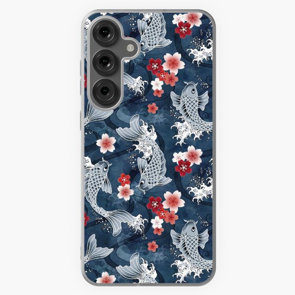 Aperçu de l'œuvre Fleur de cerisier Koi en bleu créée et vendue par adenaJ.