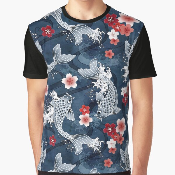 Koi sakura blossom in blue Graphic T-Shirt