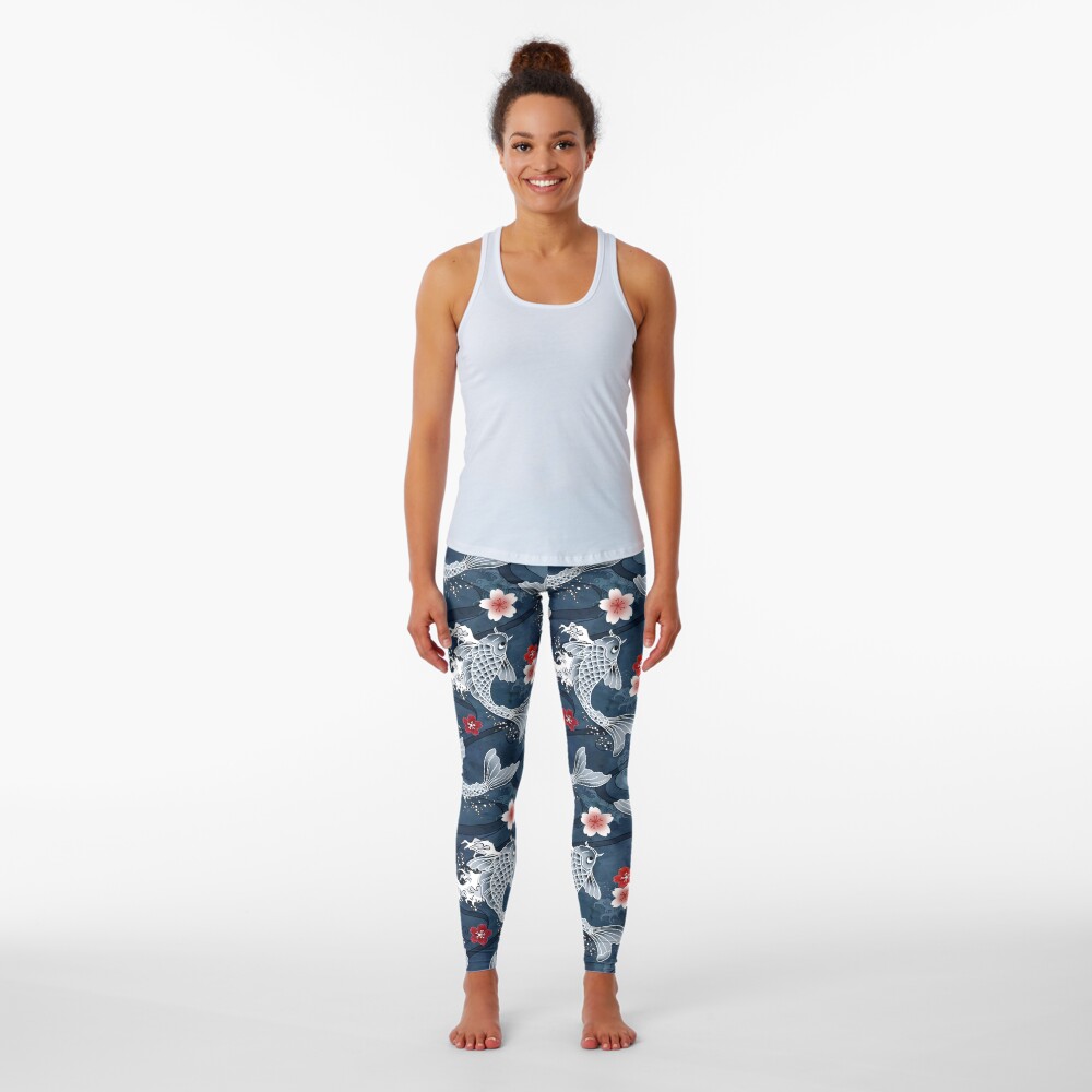 Koi sakura blossom in blue Leggings