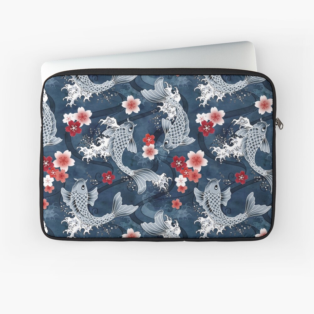Koi sakura blossom in blue Laptop Sleeve