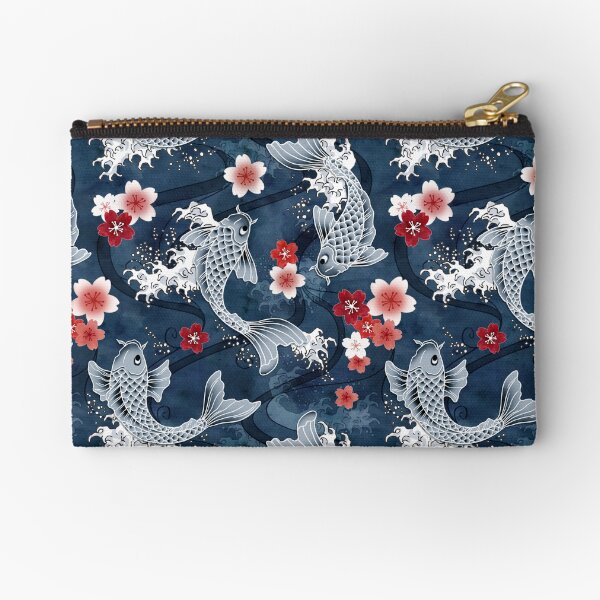 Koi sakura blossom in blue Zipper Pouch