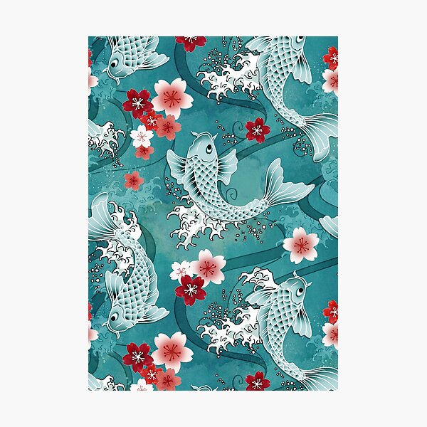 Item preview, Koi sakura blossom in turquoise designed and sold by adenaJ.