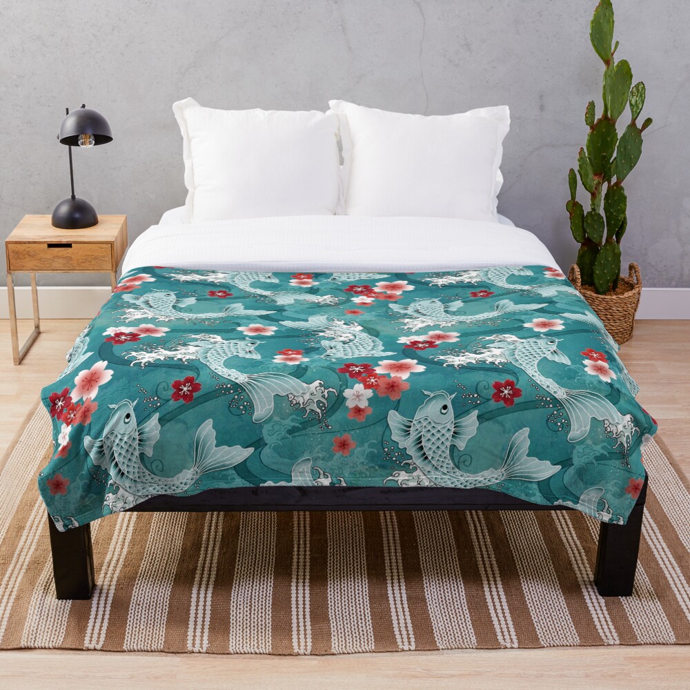 Flor de Koi Sakura en turquesa Manta