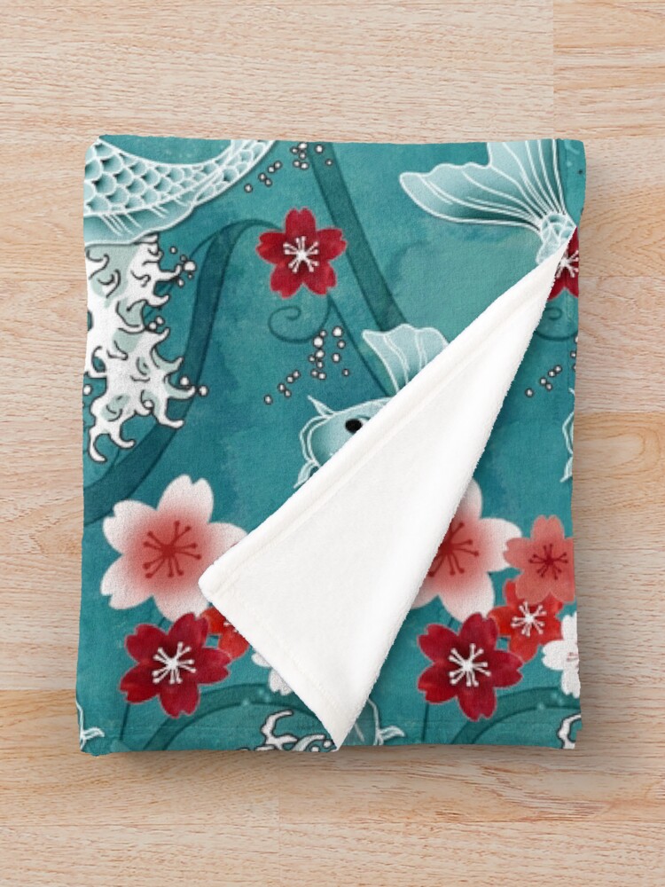 Vista alternativa de Manta Flor de Koi Sakura en turquesa