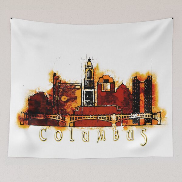Item preview, Columbus Ohio Red Yellow Skyline designed and sold by DimDom.