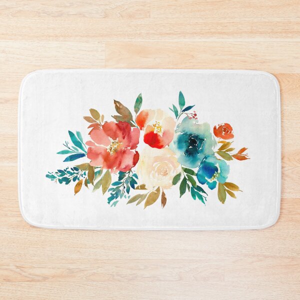 Item preview, Red Turquoise Watercolor Floral Bouquet designed and sold by junkydotcom.