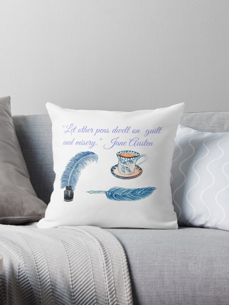 Thumbnail 1 of 3, Throw Pillow, Jane Austen Quote "Let other pens dwell on misery & guilt" designed and sold by MagentaRose.