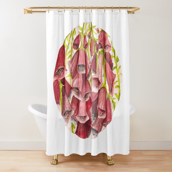 Watercolor Flowers in a circle - foxgloves Shower Curtain
