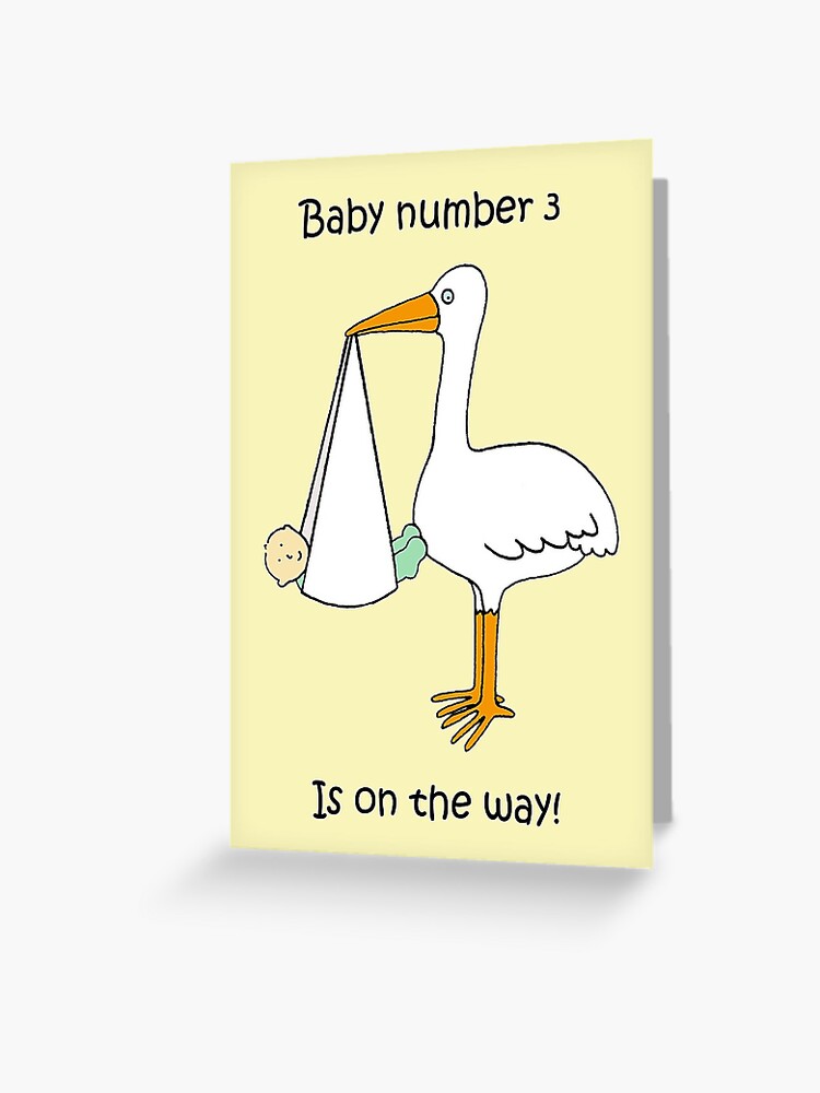 Baby Number 3 is On the Way Cartoon Stork and Baby