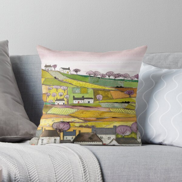 Countryside Village Landscape Throw Pillow