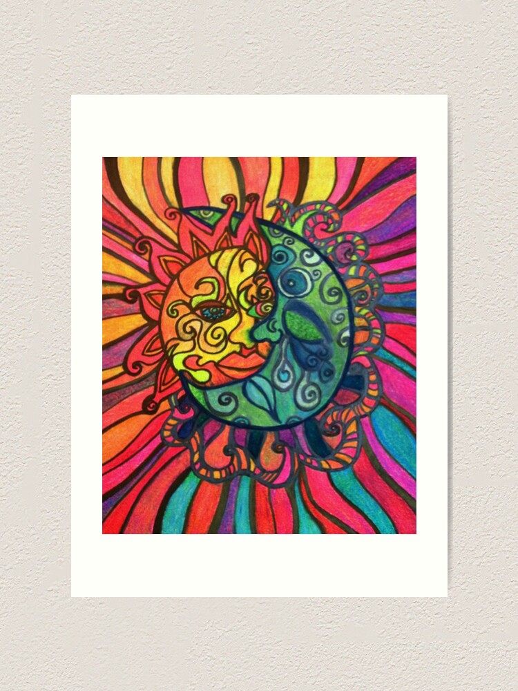 Psychedelic Eclipse Zentangle Sun And Moon Art Print By Vivacandita Redbubble