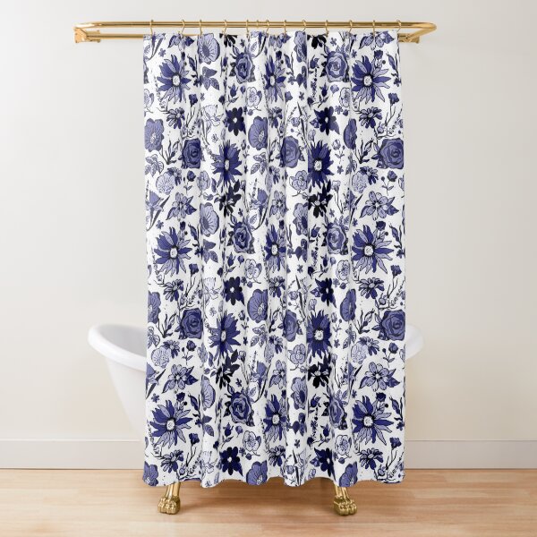 Navy Blue & White China Chintz Shower Curtain