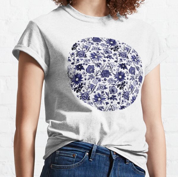 Navy Blue & White China Chintz Classic T-Shirt