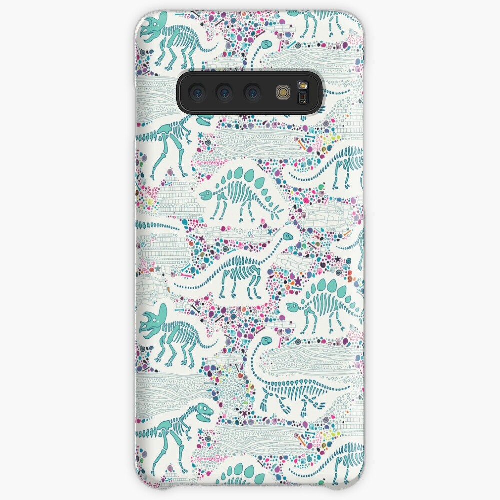 Dinosaur Fossils - aqua on white - Fun graphic pattern by Cecca Designs Case & Skin for Samsung Galaxy
