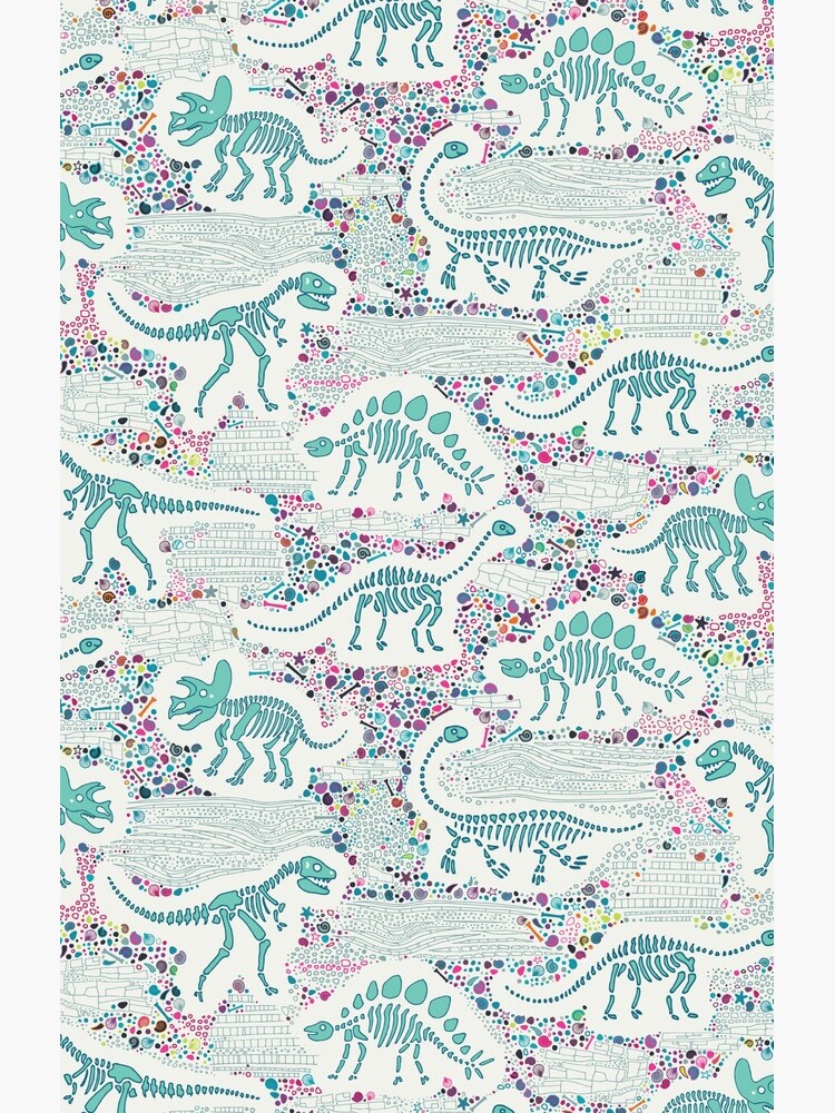 Dinosaur Fossils - aqua on white - Fun graphic pattern by Cecca Designs by Cecca-Designs