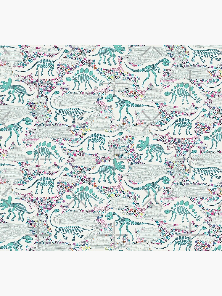 Dinosaur Fossils - aqua on white - Fun graphic pattern by Cecca Designs by Cecca-Designs