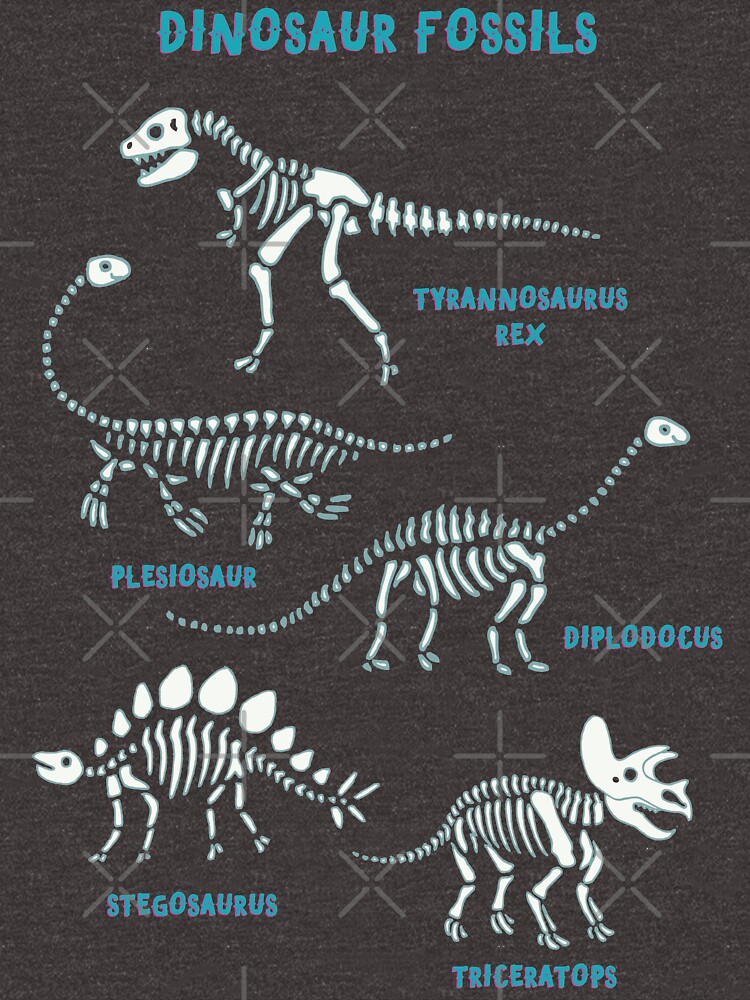 Dinosaur Fossils - aqua on white - Fun graphic pattern by Cecca Designs by Cecca-Designs