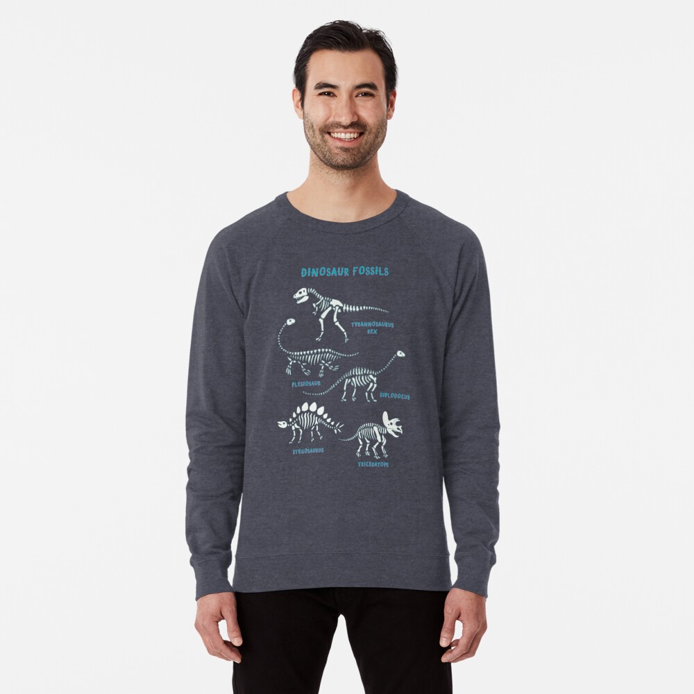 Dinosaur Fossils - aqua on white - Fun graphic pattern by Cecca Designs Lightweight Sweatshirt
