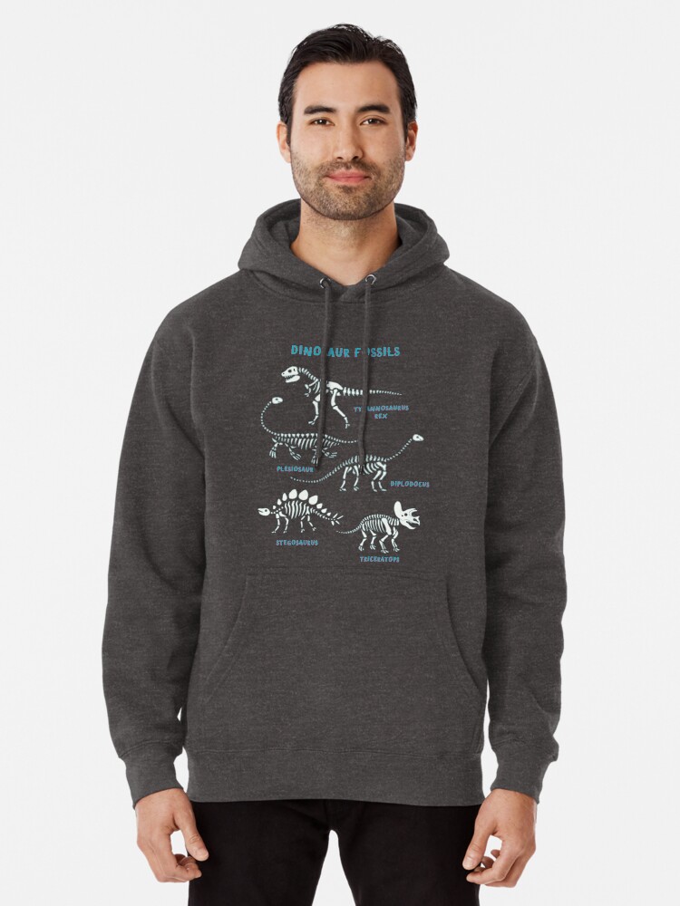 Alternate view of Dinosaur Fossils - aqua on white - Fun graphic pattern by Cecca Designs Pullover Hoodie