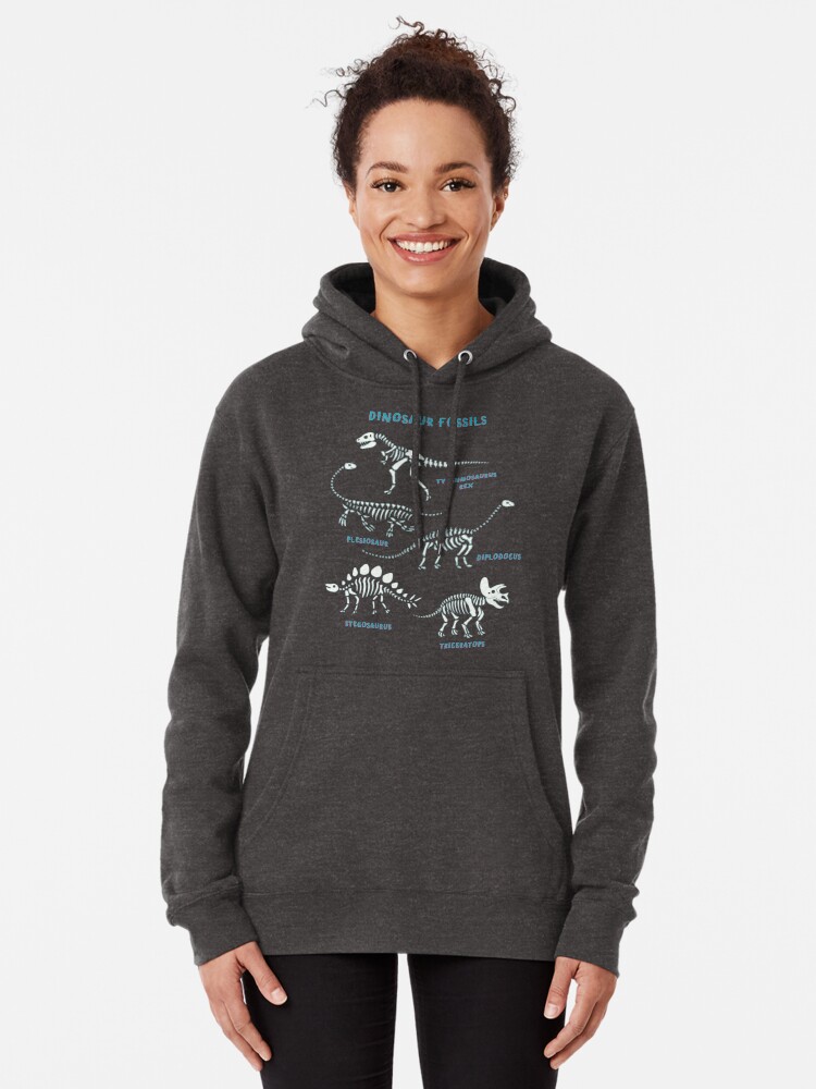 Alternate view of Dinosaur Fossils - aqua on white - Fun graphic pattern by Cecca Designs Pullover Hoodie