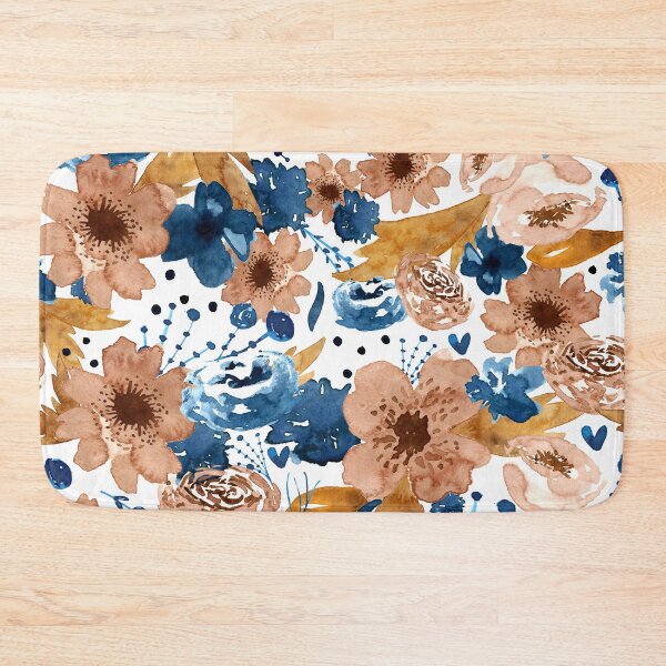 Item preview, Loose sienna and indigo watercolor flowers designed and sold by CrisBanana.