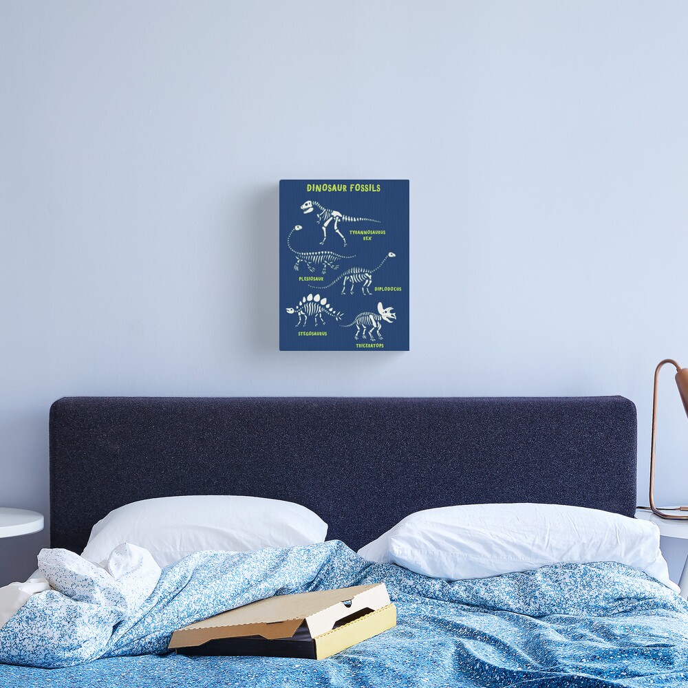 Dinosaur Fossils - Blue - Fun graphic pattern by Cecca Designs Canvas Print