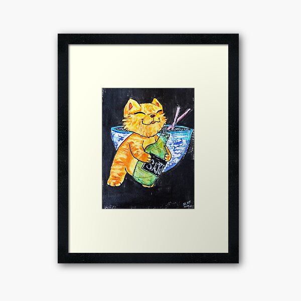 Sake and ramen is better with friends! Framed Art Print