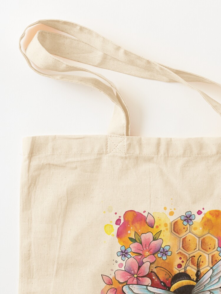 Thumbnail 3 of 5, Tote Bag, Bumble Bee watercolor design designed and sold by lornalaine.